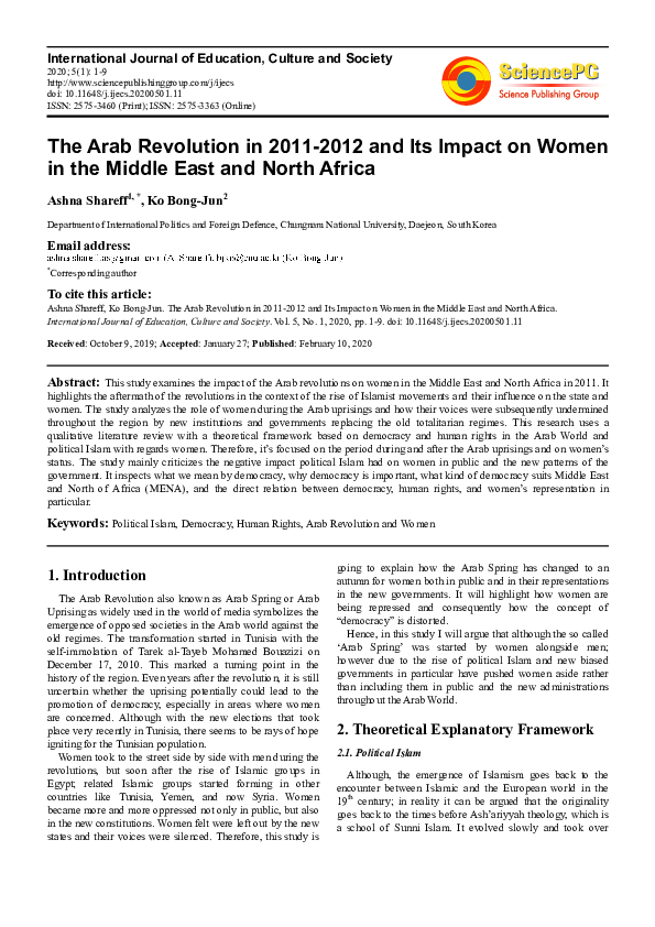 (PDF) The Arab Revolution in 2011-2012 and Its Impact on Women in the ...