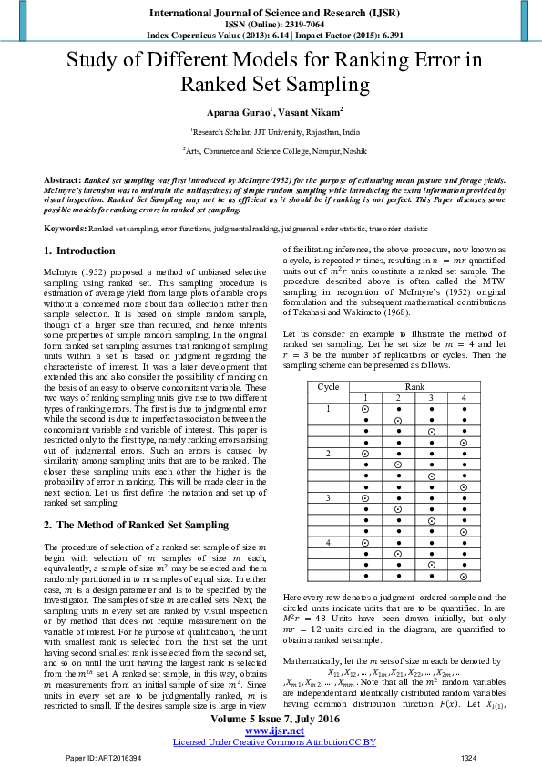 (PDF) Study of Different Models for Ranking Error in Ranked Set Sampling