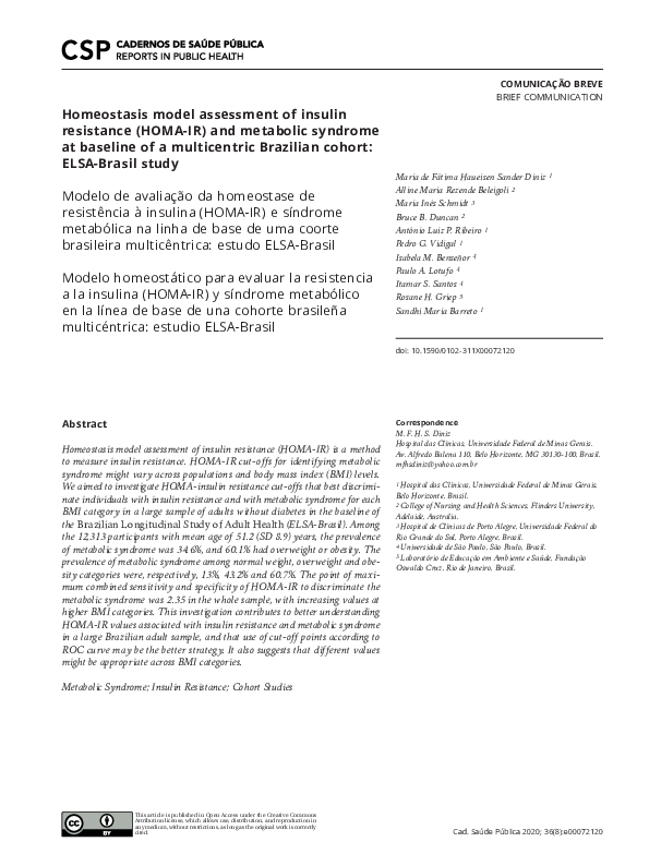(PDF) Homeostasis model assessment of insulin resistance (HOMA-IR) and ...