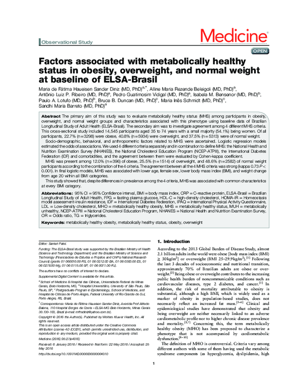 (PDF) Factors associated with metabolically healthy status in obesity ...