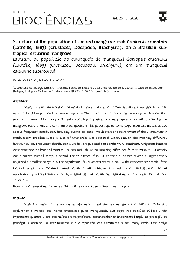 (PDF) Structure of the population of the red mangrove crab Goniopsis ...