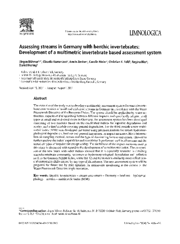 (PDF) Assessing streams in Germany with benthic invertebrates ...