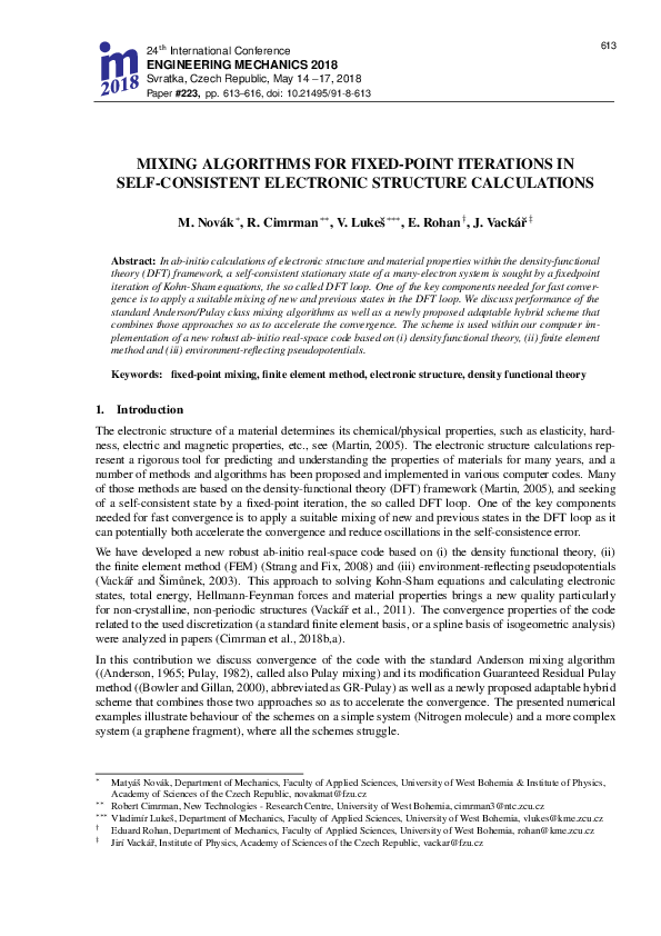 (PDF) Mixing algorithms for fixed-point iterations in self-consistent ...