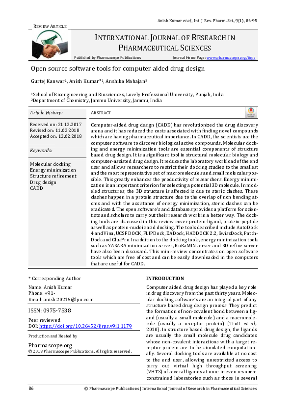 (PDF) Open source software tools for computer aided drug design