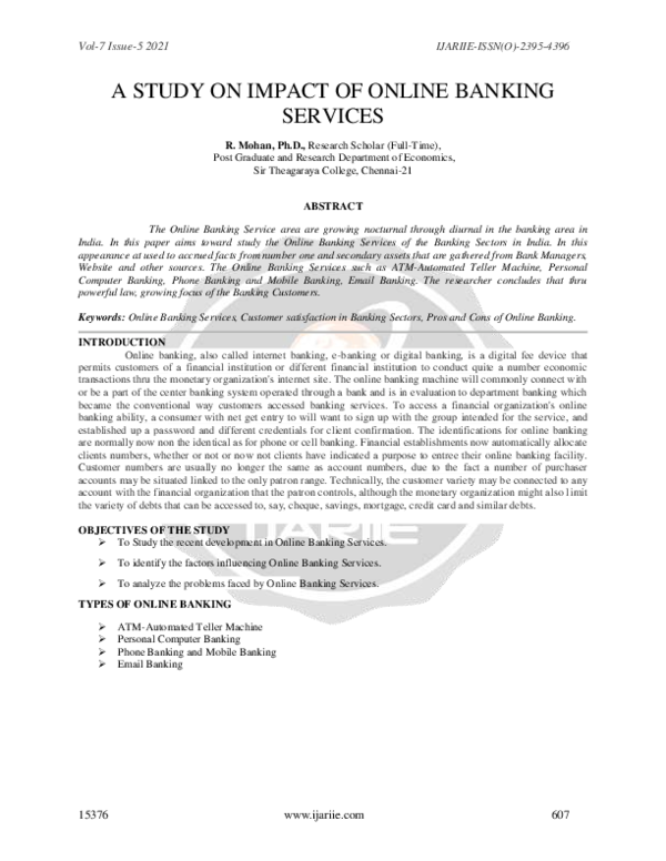 (PDF) A Study on Impact of Online Banking Services