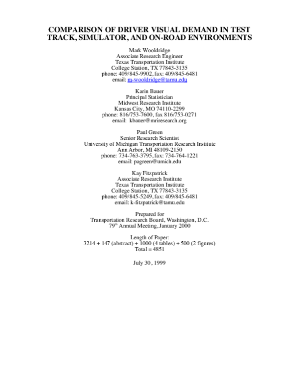 (PDF) Comparison of driver visual demand in test track, simulator, and ...