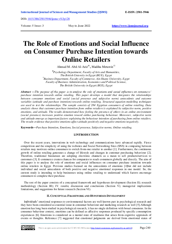 (PDF) The Role of Emotions and Social Influence on Consumer Purchase ...