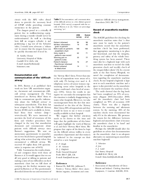 (PDF) Record of anaesthetic machine check Tony Sebastian Academia.edu