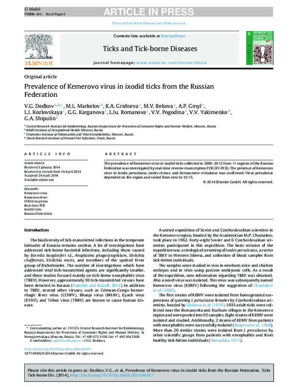 (PDF) Prevalence of Kemerovo virus in ixodid ticks from the Russian ...
