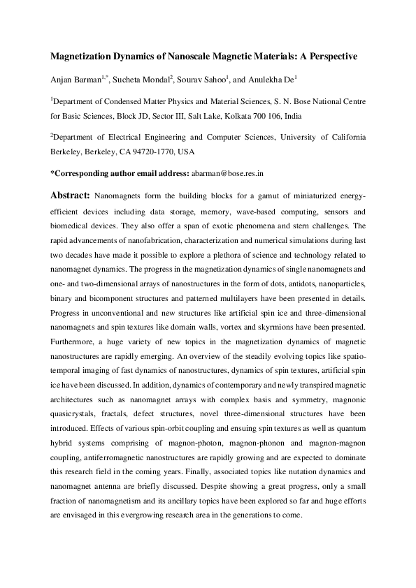 (PDF) Magnetization dynamics of nanoscale magnetic materials: A perspective
