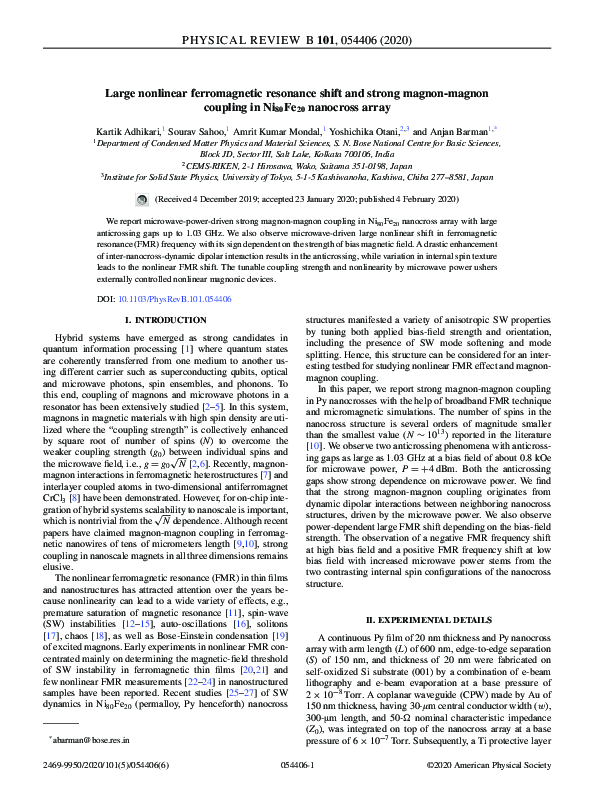 (PDF) Large nonlinear ferromagnetic resonance shift and strong magnon ...