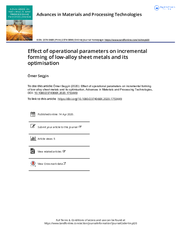 (PDF) Effect of operational parameters on incremental forming of low ...