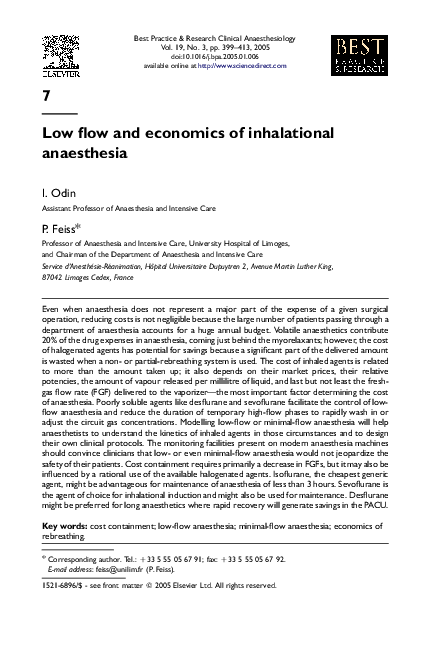 PDF) Low flow and economics of inhalational anaesthesia