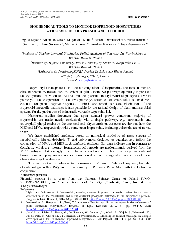 (PDF) Biochemical tools to monitor isoprenoid biosynthesis – the case ...