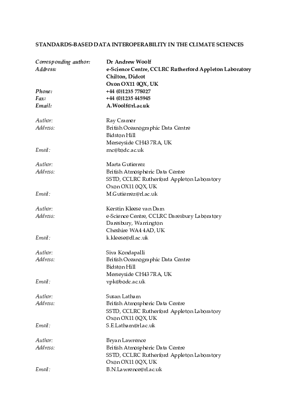 (PDF) Standards‐based data interoperability in the climate sciences