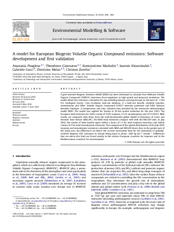 (PDF) A model for European Biogenic Volatile Organic Compound emissions ...