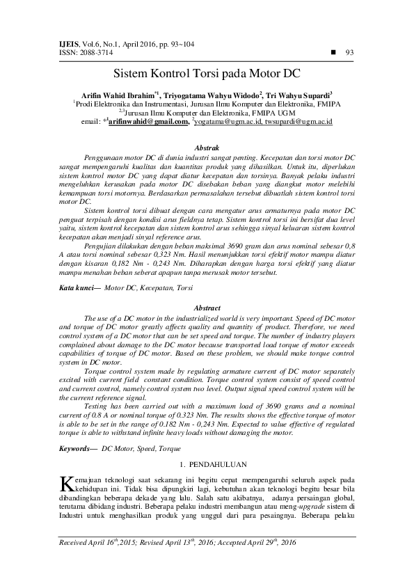 (PDF) Sistem Kontrol Torsi pada Motor DC