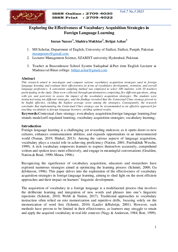 (PDF) Exploring the Effectiveness of Vocabulary Acquisition Strategies ...
