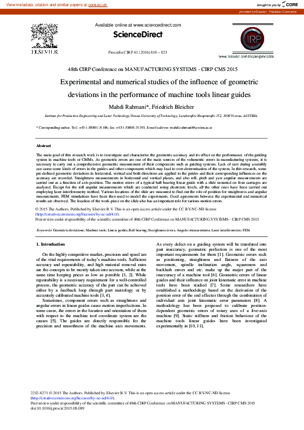 (PDF) Experimental and Numerical Studies of the Influence of Geometric ...