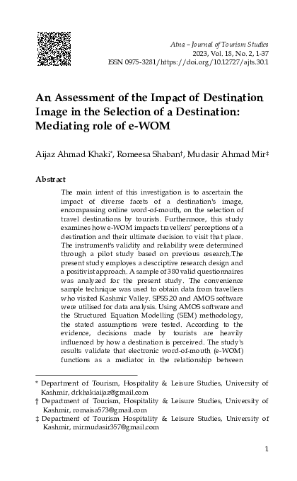 (PDF) Assessing the Impact of Destination Image in the Selection of a ...