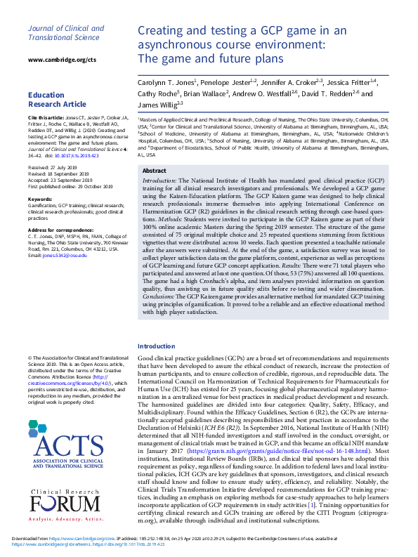 (PDF) Creating and testing a GCP game in an asynchronous course ...