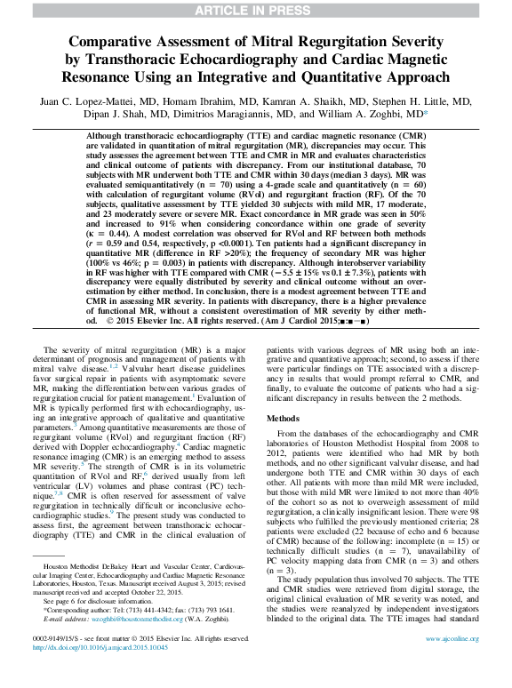 (PDF) Comparative Assessment of Mitral Regurgitation Severity by ...