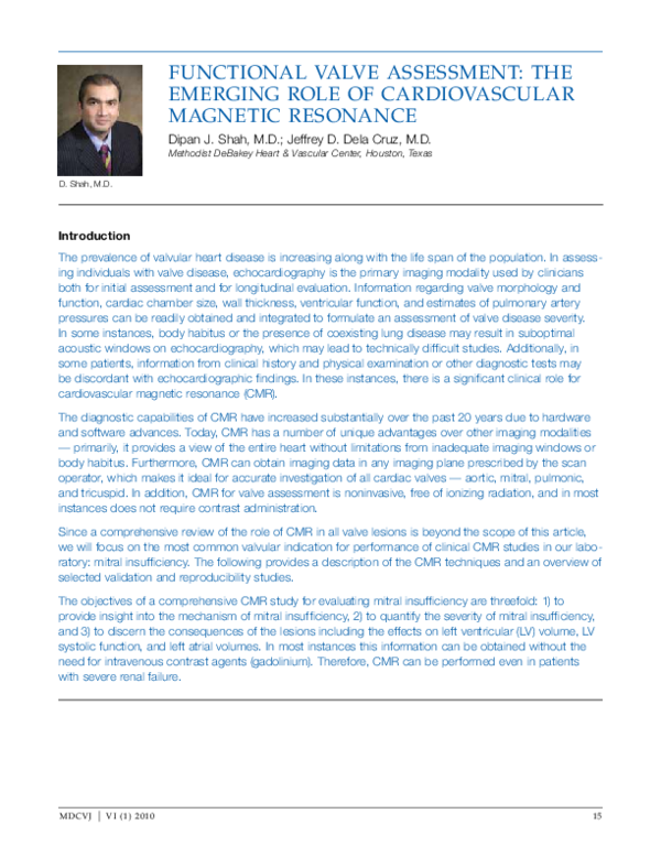 (PDF) Functional Valve Assessment : The Emerging Role Of Cardiovascular ...