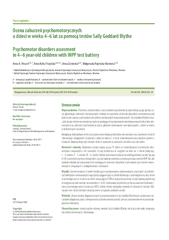 (PDF) Psychomotor disorders assesment in 4–6 year-old children with ...