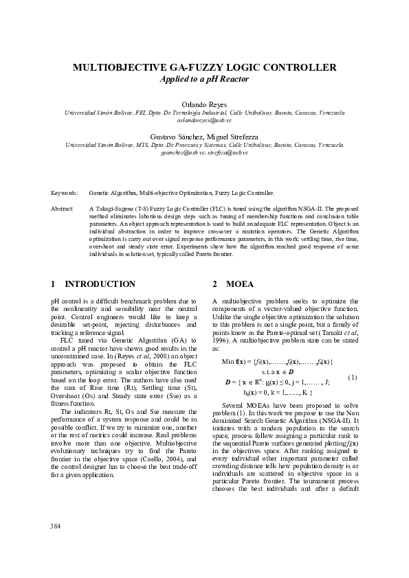 (PDF) MULTIOBJECTIVE GA-FUZZY LOGIC CONTROLLER - Applied to a pH Reactor