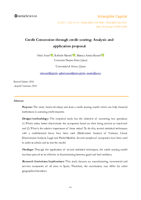 (PDF) Credit concession through credit scoring: Analysis and ...