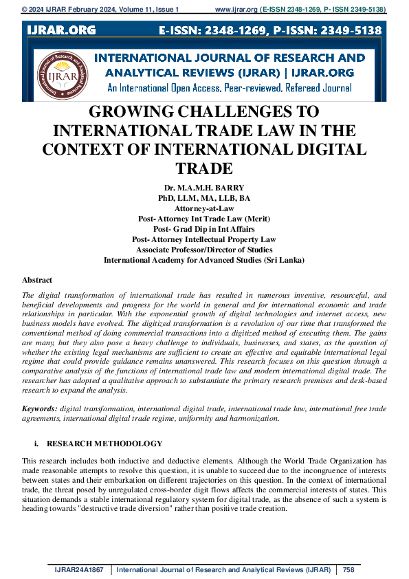 (PDF) GROWING CHALLENGES TO INTERNATIONAL TRADE LAW IN THE CONTEXT OF ...