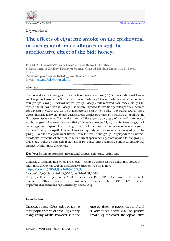 (PDF) The effects of cigarette smoke on the epididymal tissues in adult ...