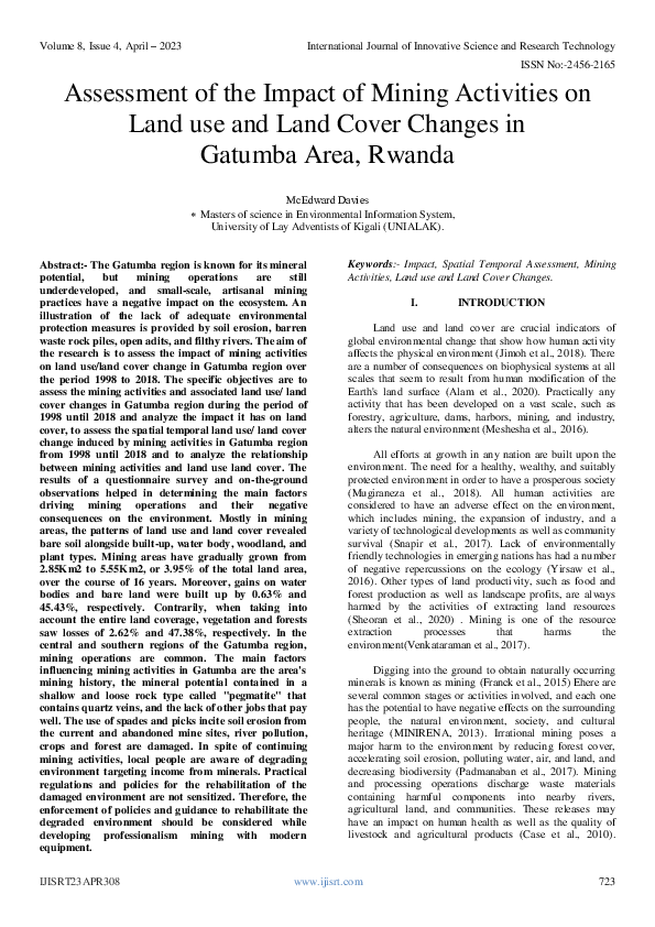 (PDF) Assessment of the Impact of Mining Activities on Land use and ...