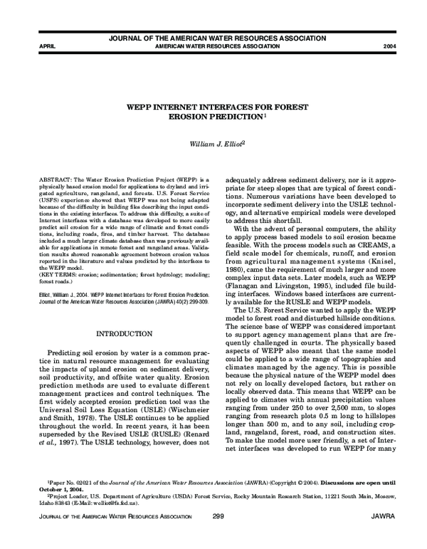 (PDF) Wepp Internet Interfaces for Forest Erosion Prediction