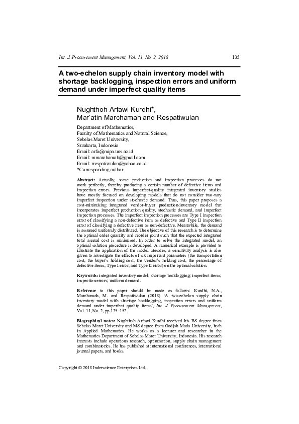 (PDF) A two-echelon supply chain inventory model with shortage ...