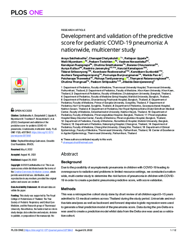 (PDF) Development and validation of the predictive score for pediatric ...