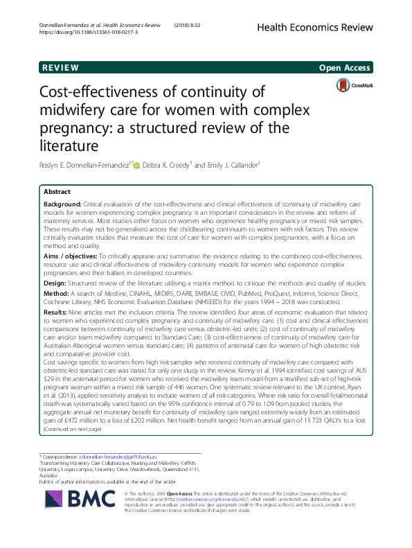 (PDF) Cost-effectiveness of continuity of midwifery care for women with ...