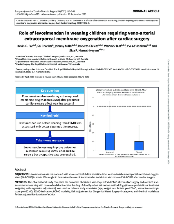 (PDF) Role of levosimendan in weaning children requiring veno-arterial ...