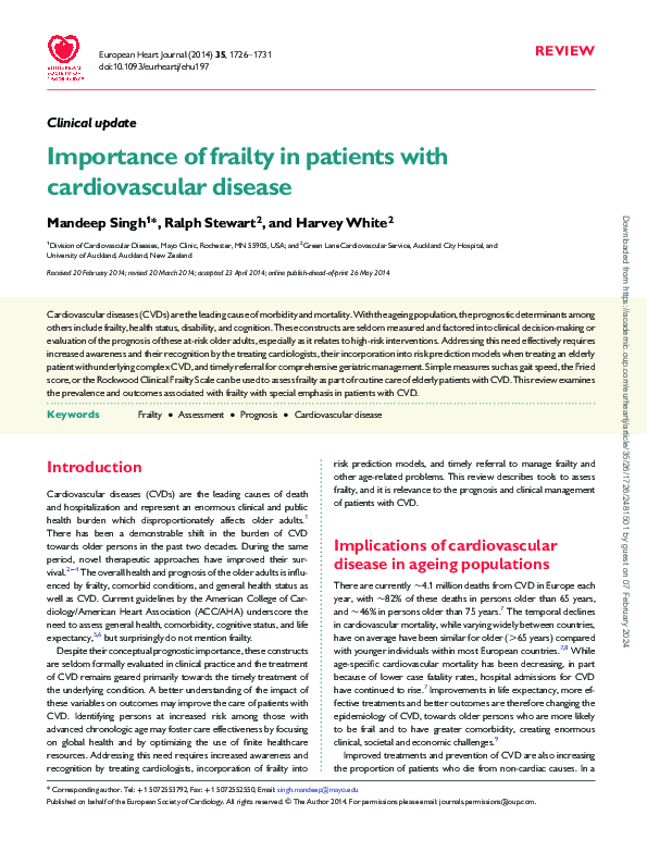 (PDF) Importance of frailty in patients with cardiovascular disease