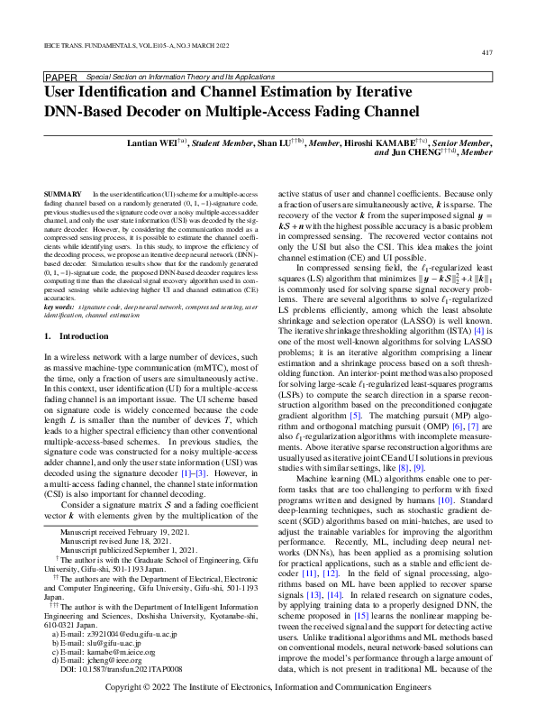 (PDF) User Identification and Channel Estimation by Iterative DNN-Based ...