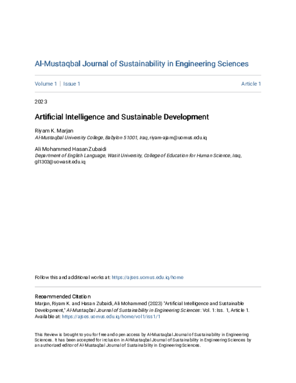 (PDF) Artificial Intelligence and Sustainable Development