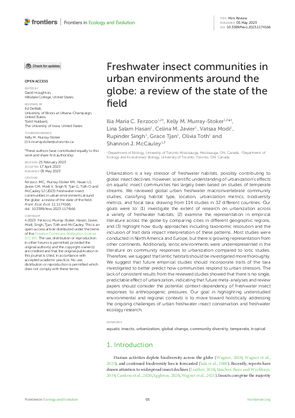 (PDF) Freshwater insect communities in urban environments around the ...