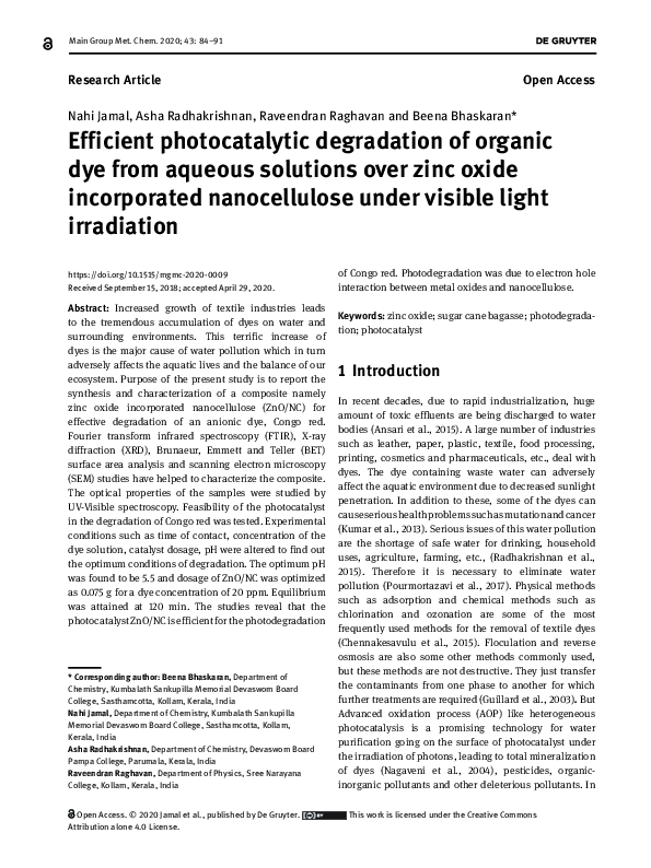 (PDF) Efficient photocatalytic degradation of organic dye from aqueous ...