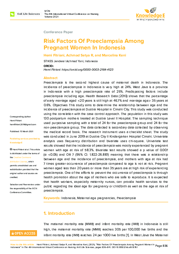 (PDF) Risk Factors Of Preeclampsia Among Pregnant Women In Indonesia