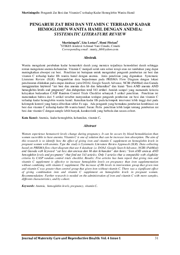 (PDF) The Effect of Iron and Vitamin C Supplements on Hemoglobin Levels ...