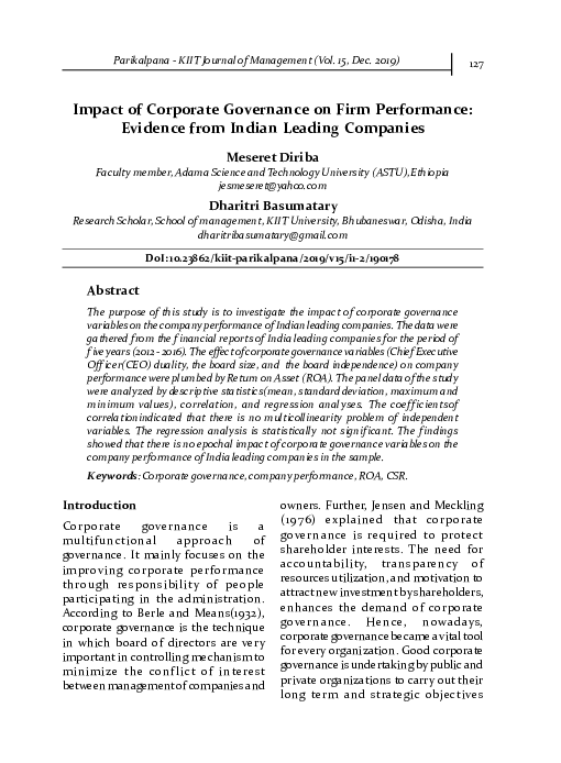 (PDF) Impact of Corporate Governance on Firm Performance: Evidence from ...