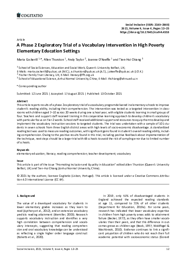 (PDF) A Phase 2 Exploratory Trial of a Vocabulary Intervention in High ...