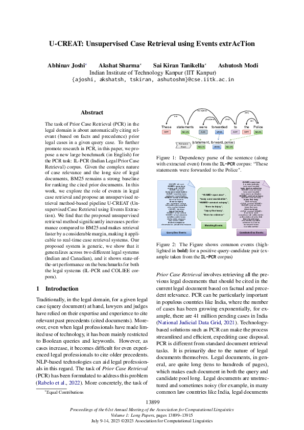 (PDF) U-CREAT: Unsupervised Case Retrieval using Events extrAcTion