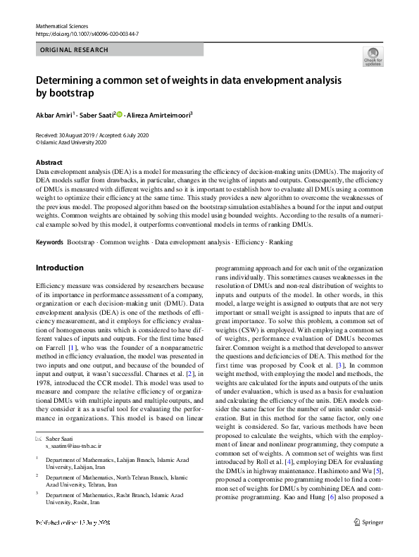 (PDF) Determining a common set of weights in data envelopment analysis ...