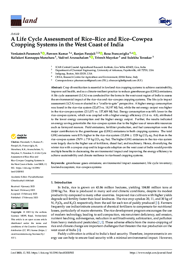 (PDF) A Life Cycle Assessment of Rice–Rice and Rice–Cowpea Cropping ...